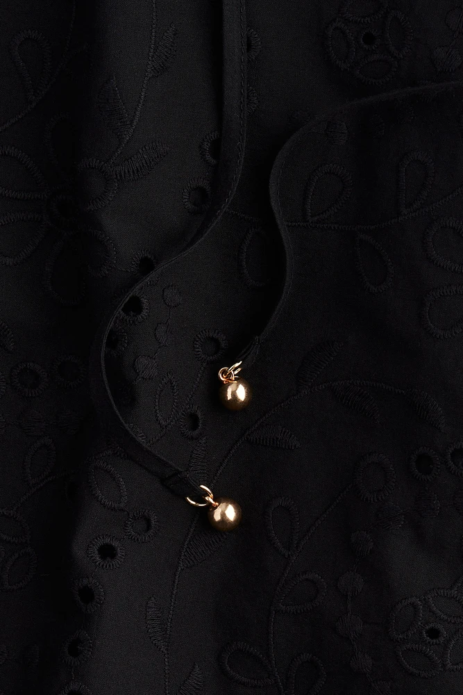 Eyelet-Embroidered Dress with Tie Belt