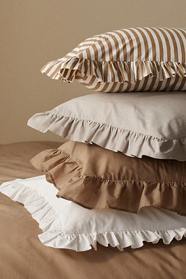 Ruffle-Trimmed Cotton Cushion Cover