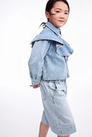 Paper-Bag Denim Shorts