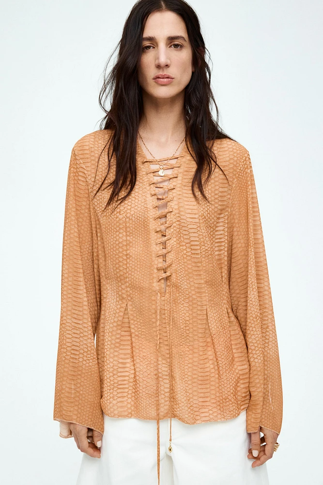 Lacing-Detail Chiffon Blouse