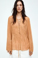 Lacing-Detail Chiffon Blouse