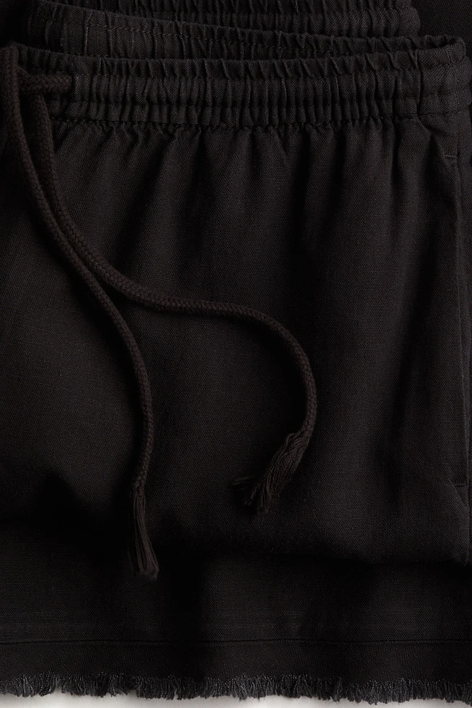 Linen-Blend Drawstring Pants