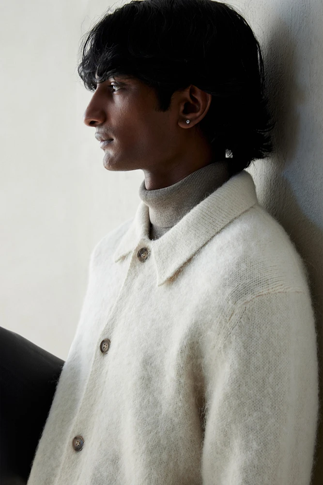 Regular Fit Brushed Wool-Blend Cardigan
