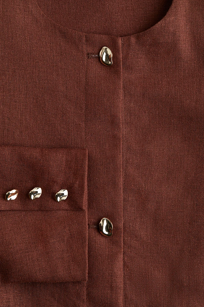 Linen-Blend Peplum Jacket