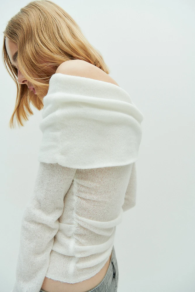 Sheer-Knit Off-the-Shoulder Sweater