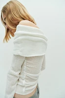 Sheer-Knit Off-the-Shoulder Sweater