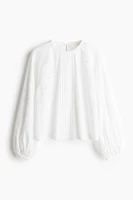 Linen-Blend Blouse with Eyelet Embroidery