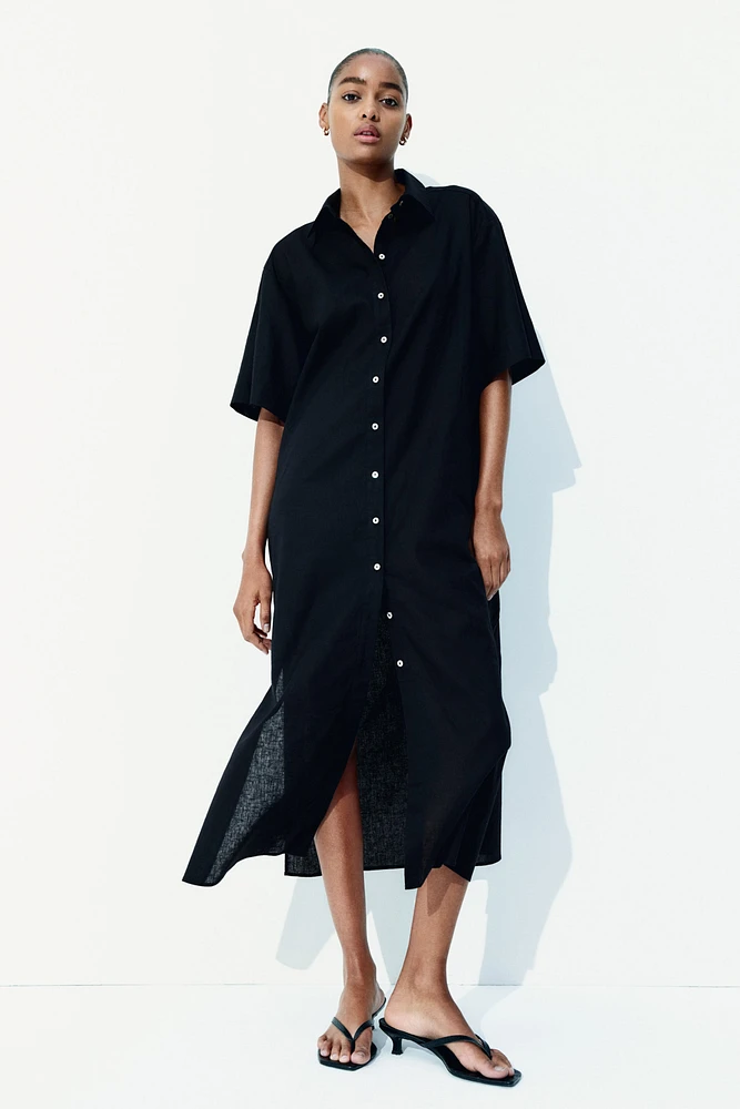 Linen-Blend Shirt Dress