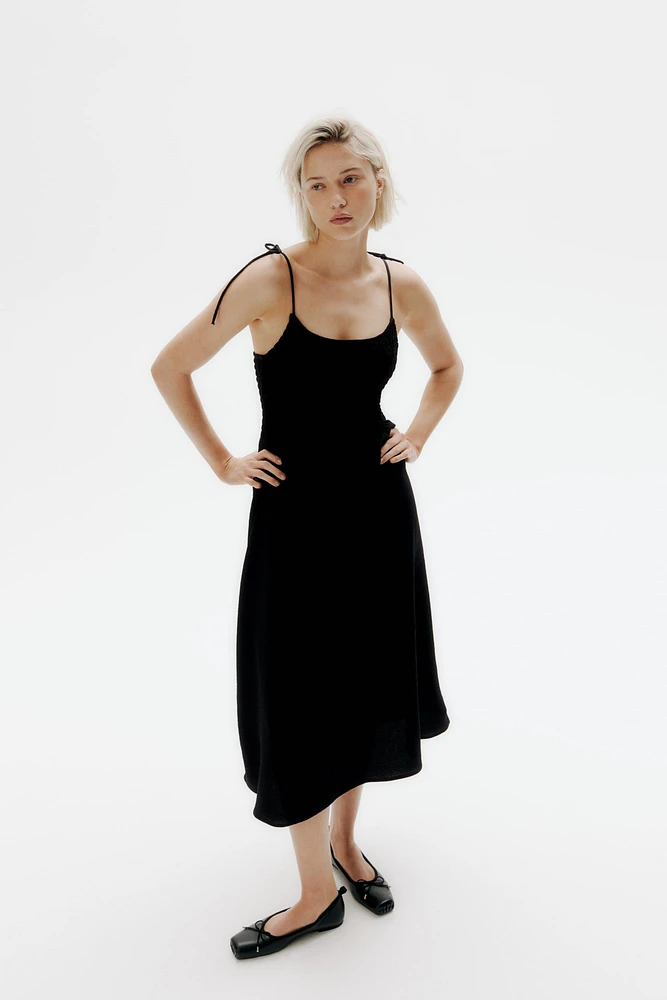 Tie-Shoulder-Strap Smocked Dress