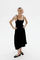 Tie-Shoulder-Strap Smocked Dress