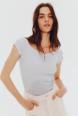 Ribbed Boat-Neck Top