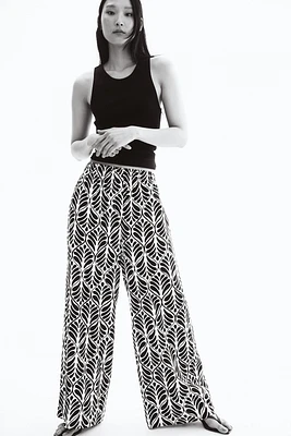Wide-Leg Linen-Blend Pants