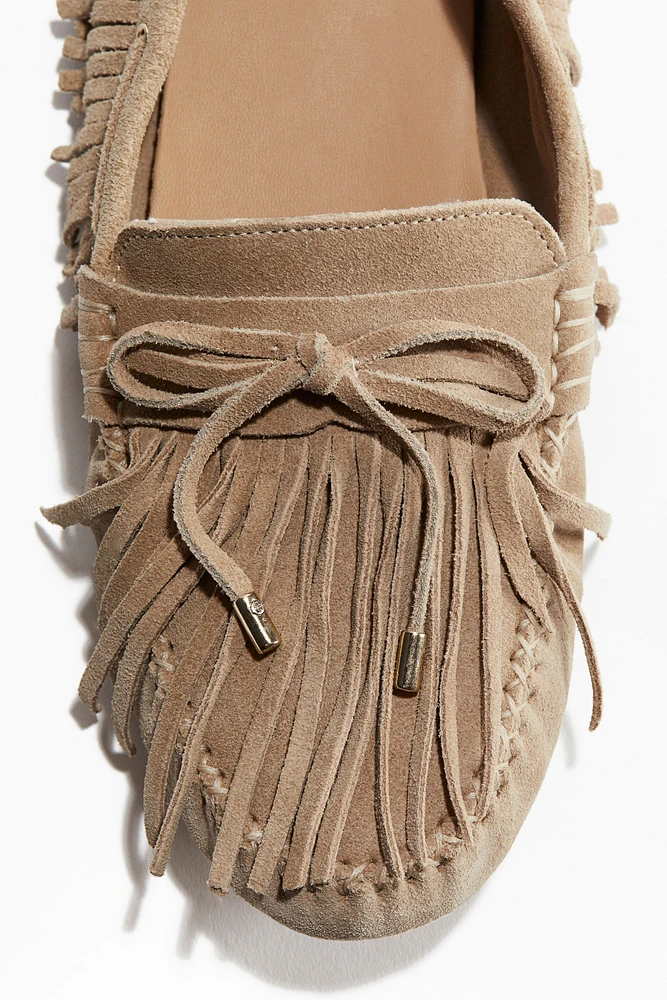 Mocassins frangés en cuir velours