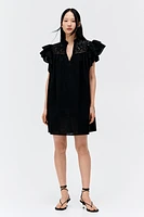 Flutter-Sleeve Dress with Eyelet Embroidery