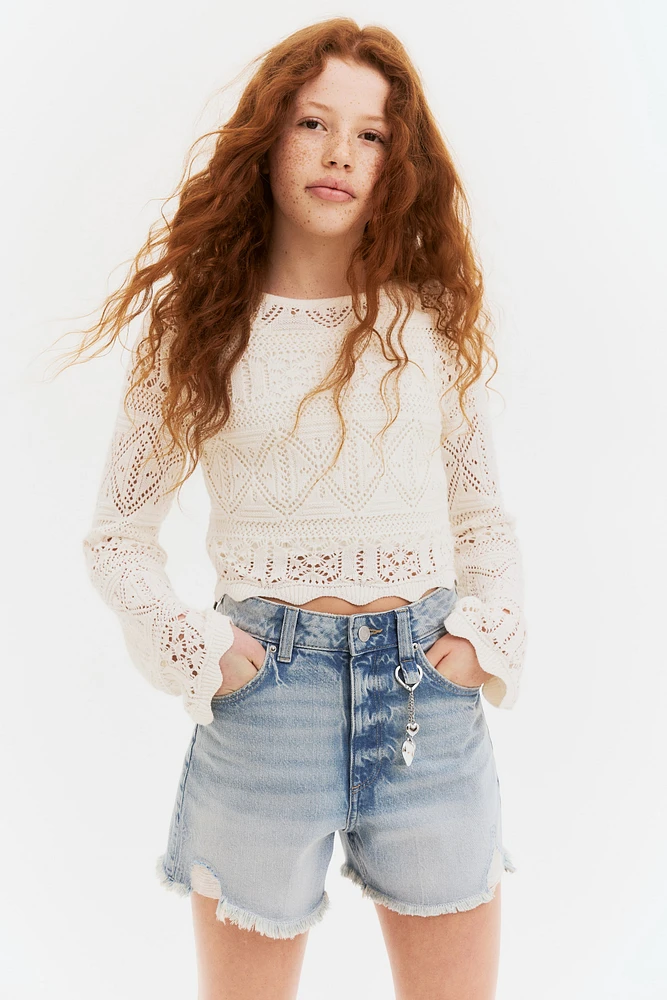 Pendant-Detail Denim Shorts