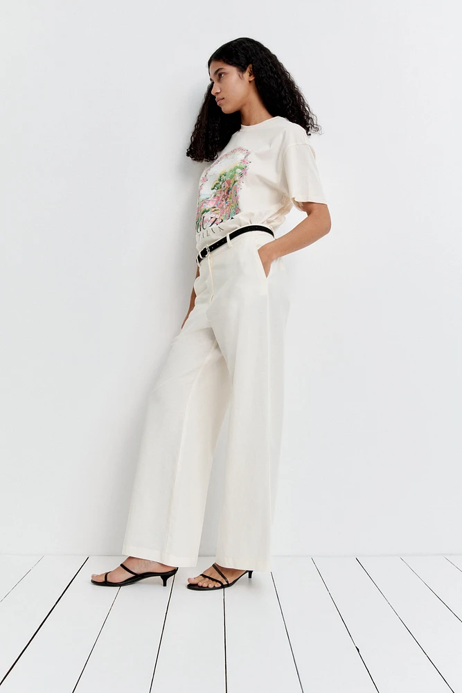 Wide-Leg Linen-Blend Pants