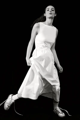 Sleeveless Dress with Flared Skirt
