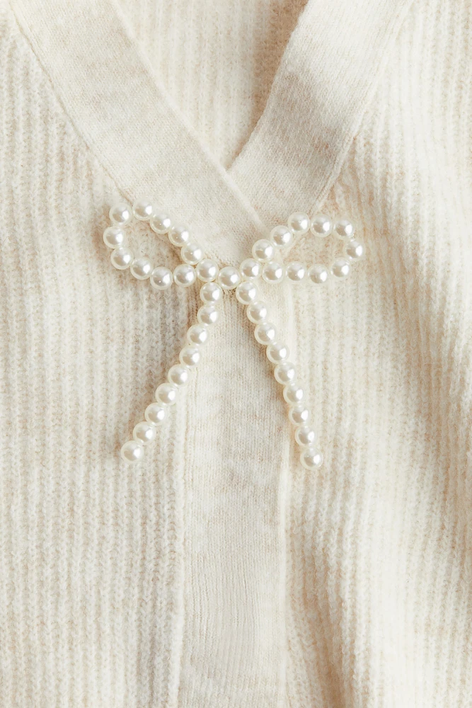 Bow-Detail Rib-Knit Cardigan