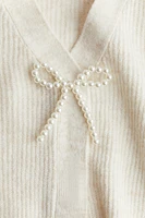 Bow-Detail Rib-Knit Cardigan