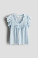 Ruffle-Trimmed Cotton Blouse