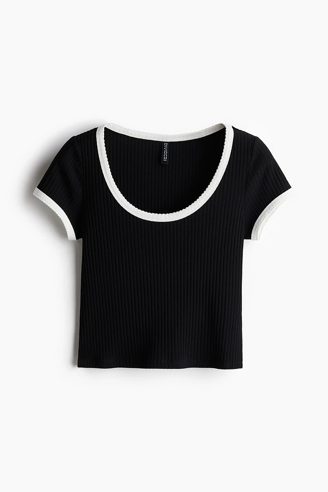 Picot-Trimmed Ribbed T-Shirt