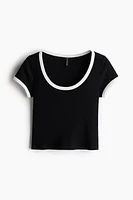 Picot-Trimmed Ribbed T-Shirt