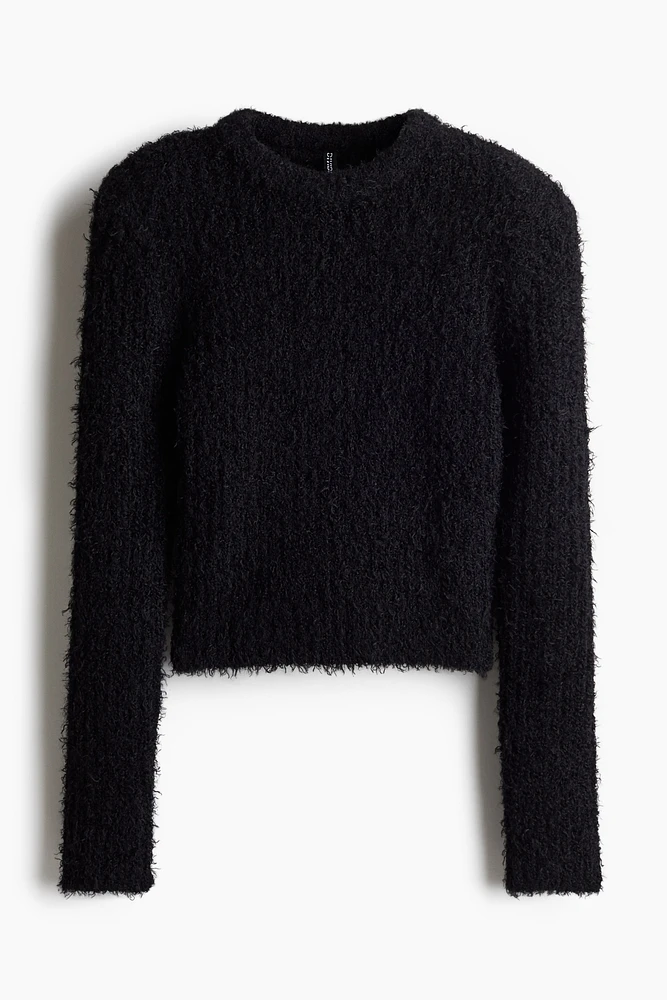 Fluffy Knit Sweater with Shoulder Pads