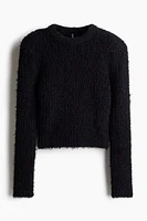 Fluffy Knit Sweater with Shoulder Pads