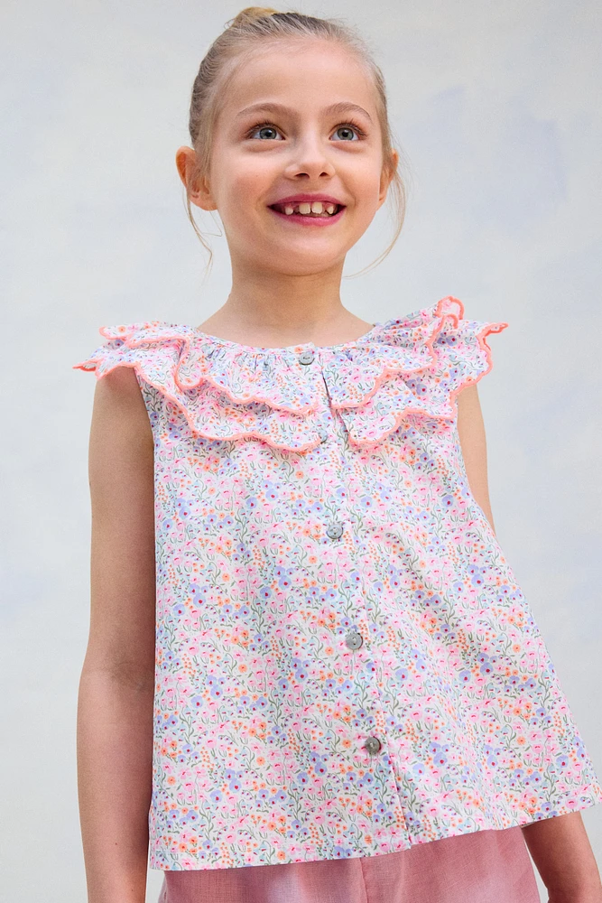 Tiered-Collar Cotton Blouse