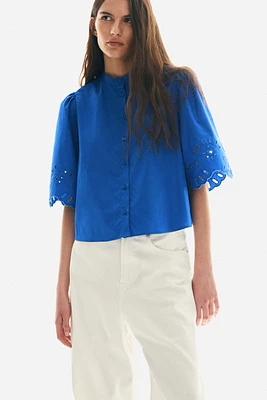 Puff-Sleeved Cotton Blouse