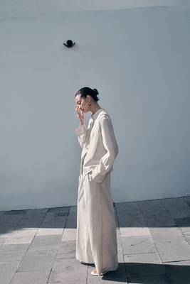 Pantalon large en lin mélangé