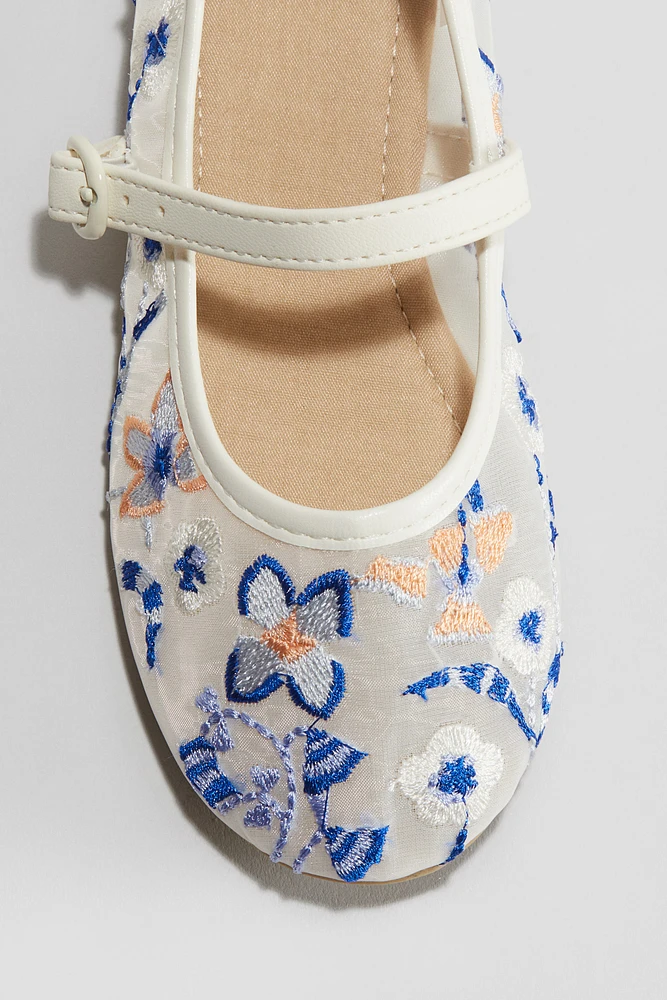 Embroidered Mesh Ballet Flats