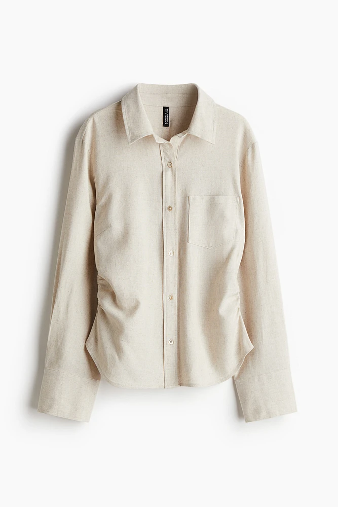 Gathered linen-blend shirt