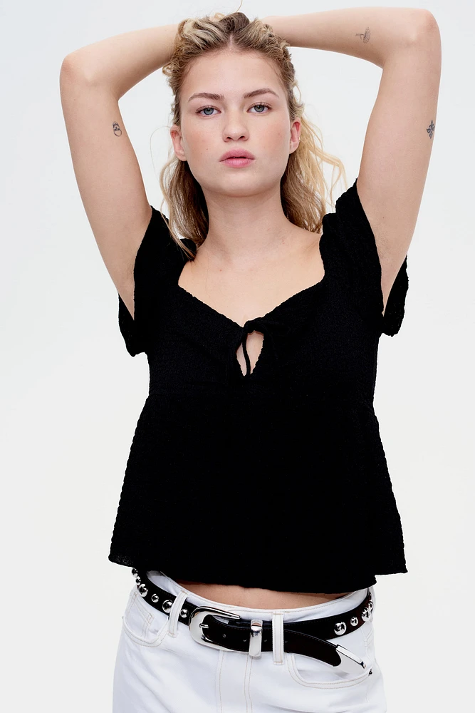 Crinkled Flutter-Sleeved Top