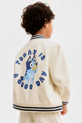Twill Baseball Jacket with Printed Motif
