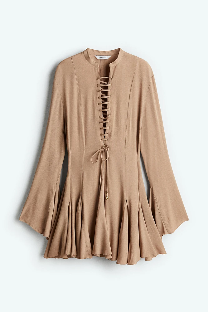 Flared-Skirt Lacing-Detail Dress