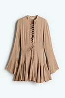 Flared-Skirt Lacing-Detail Dress
