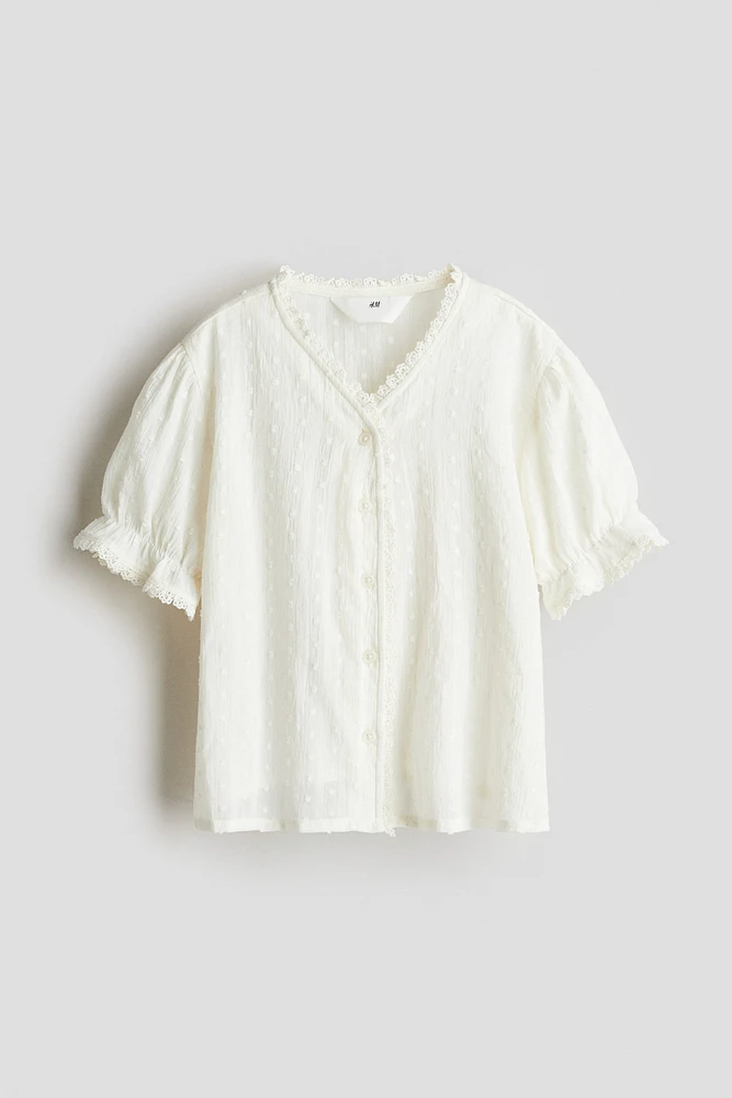 Lace-Trimmed Cotton Blouse