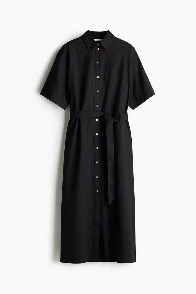 Linen-Blend Shirt Dress