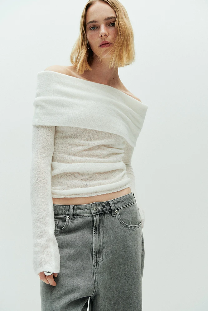 Sheer-Knit Off-the-Shoulder Sweater