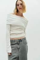 Sheer-Knit Off-the-Shoulder Sweater