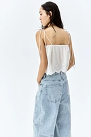 Embroidered Top with Tie Shoulder Straps