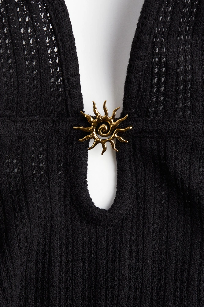 Embellished pointelle-knit dress