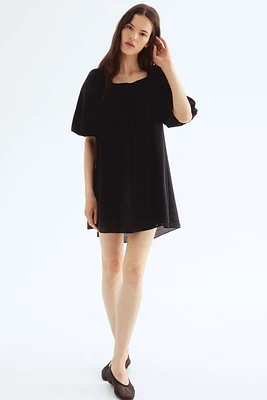 Balloon-Sleeved Tunic Dress