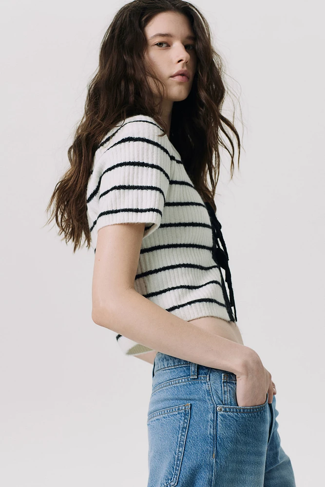 Tie-Detail Rib-Knit Top