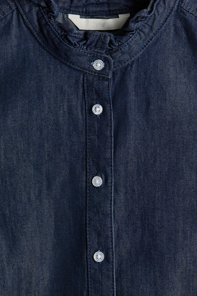 Ruffle-Trimmed Denim Blouse