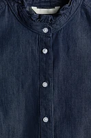 Ruffle-Trimmed Denim Blouse