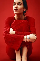 Lacing-Detail Hole-Knit Dress
