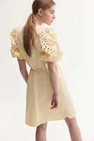 Dress with Eyelet-Embroidered Sleeves