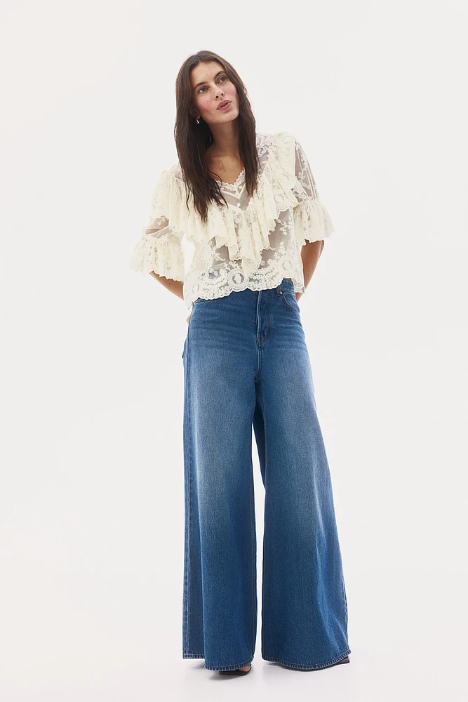 Flounce-Trimmed Lace Blouse